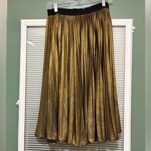Womens Metallic Gold Pleated Midi Skirt Size XSmall By Mark